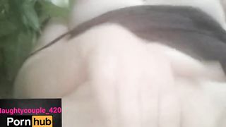 Almost caught fingering Mrs420%27s cumfilled pussybin public