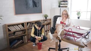 Student Jordi is fucking his smoking hot teacher while they are alone in the classroom