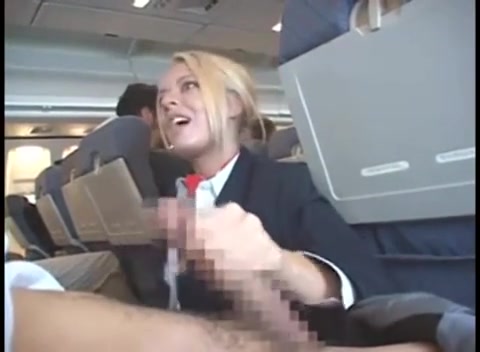 On Plane - Free HD Blonde stewardess, Riley Evans is rubbing a client's dick on her  first working day in the plane Porn Video